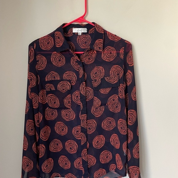 Ovi Navy Blouse with Orange Swirls - Picture 1 of 7